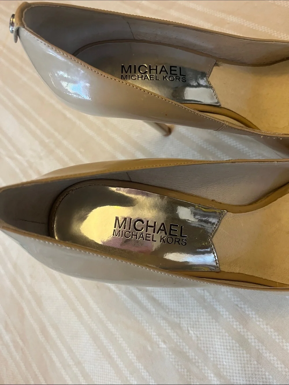 Michael Kors Nude Patent Peep-Toe Platform Pumps